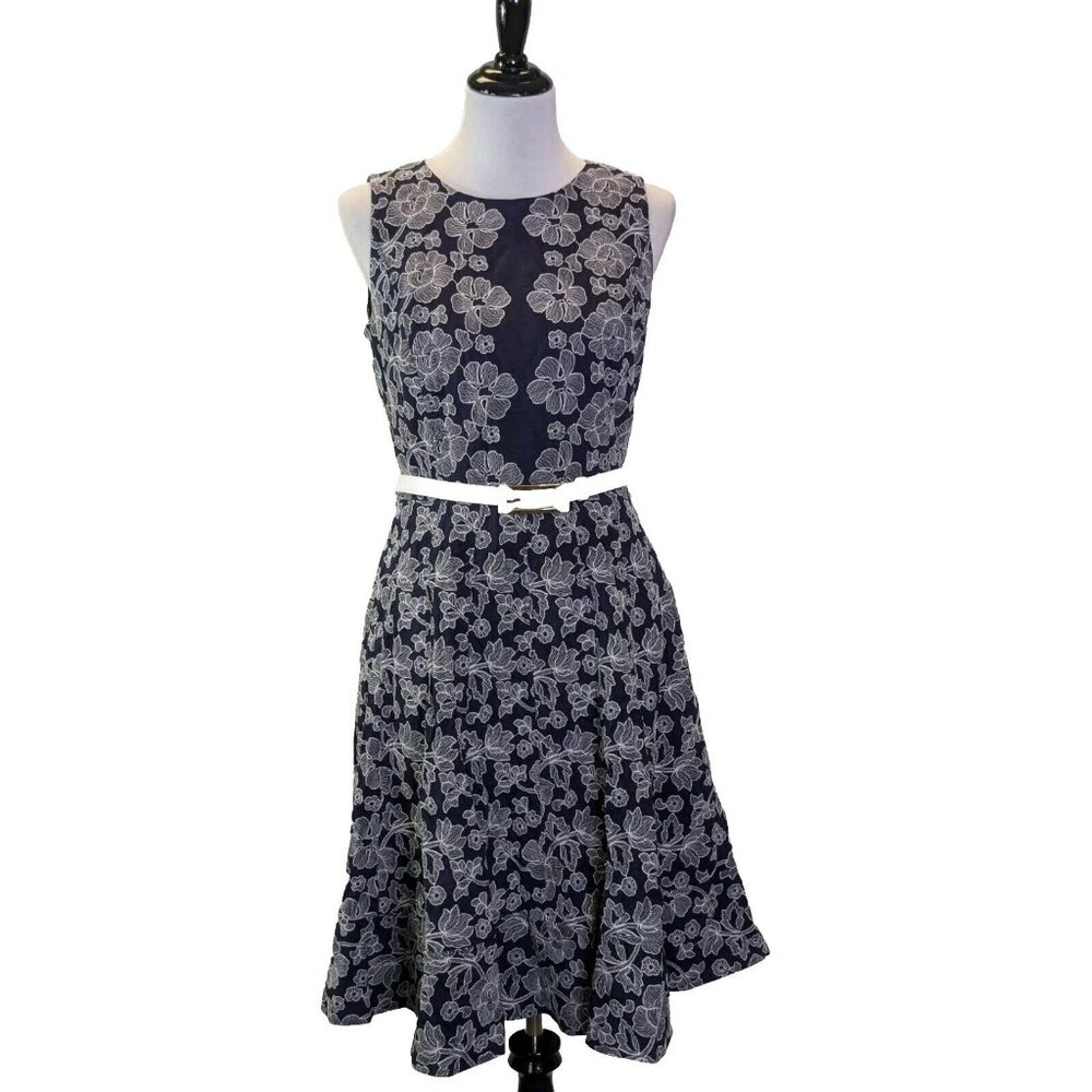 Anne Klein Embroidered Belted Dress